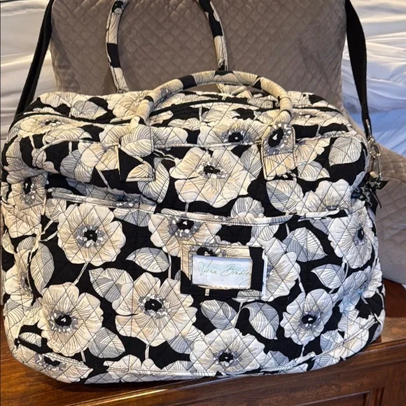Vera Bradley Black and White Travel Bag with Floral Pattern
